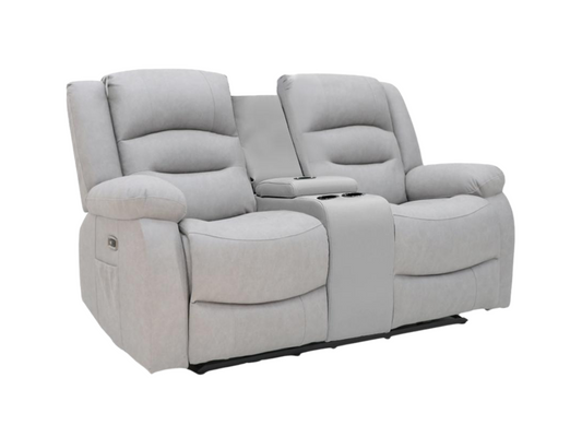 Saxon 2 Seater Electric Recliner Sofa Light Grey Suede