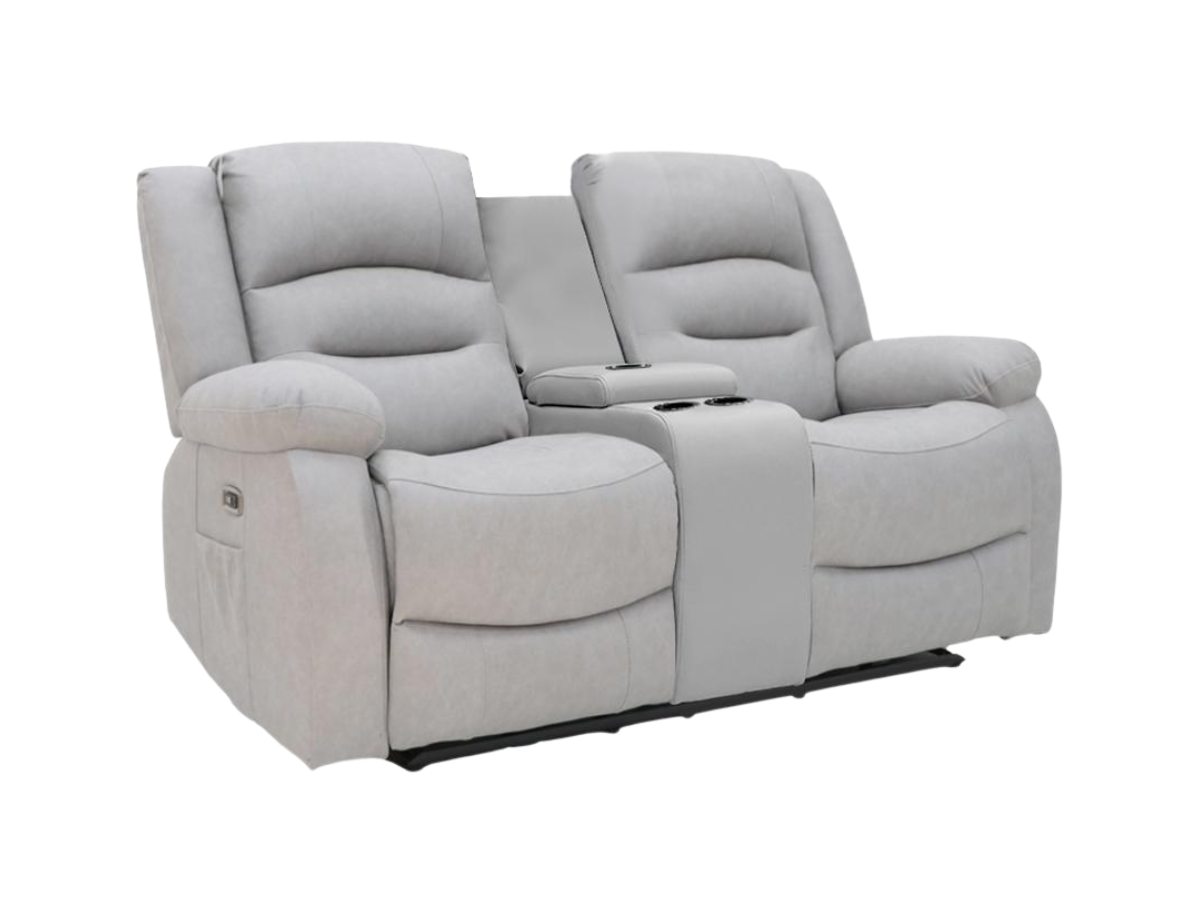 Saxon 3+2 Electric Recliner Sofa Set Light Grey Suede