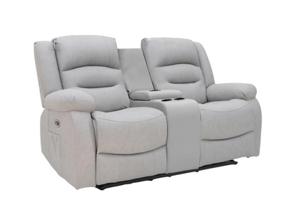 Saxon 3+2 Electric Recliner Sofa Set Light Grey Suede