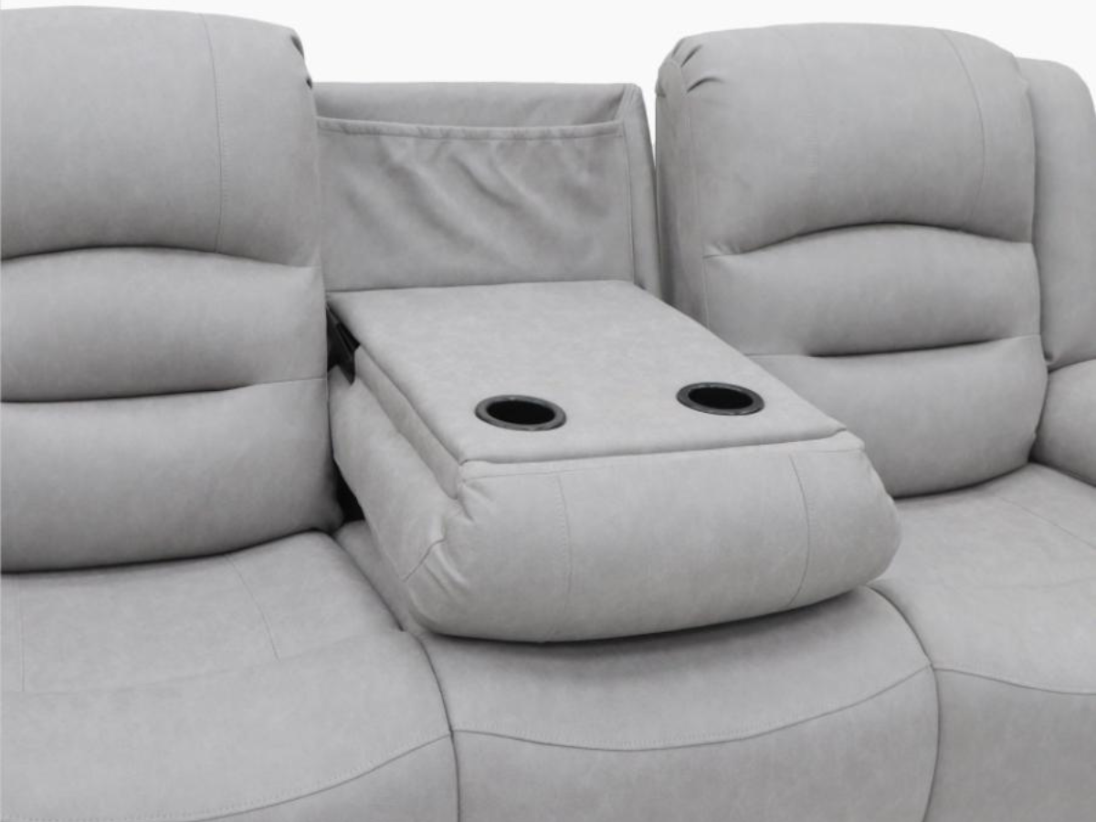 Saxon 3+2+1 Electric Recliner Sofa Set Light Grey Suede