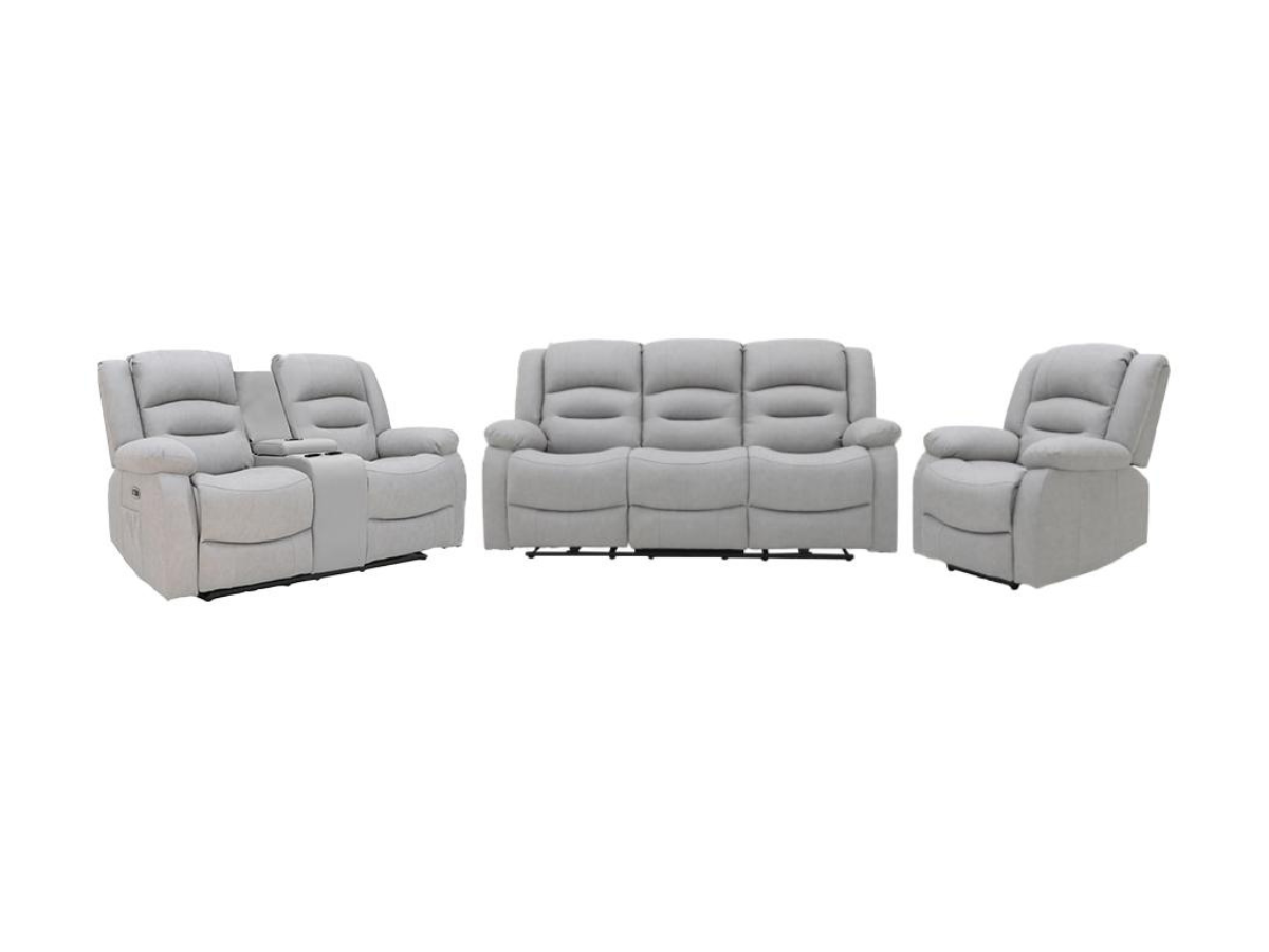 Saxon 3+2+1 Electric Recliner Sofa Set Light Grey Suede
