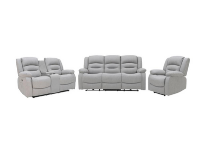Saxon 3+2+1 Electric Recliner Sofa Set Light Grey Suede