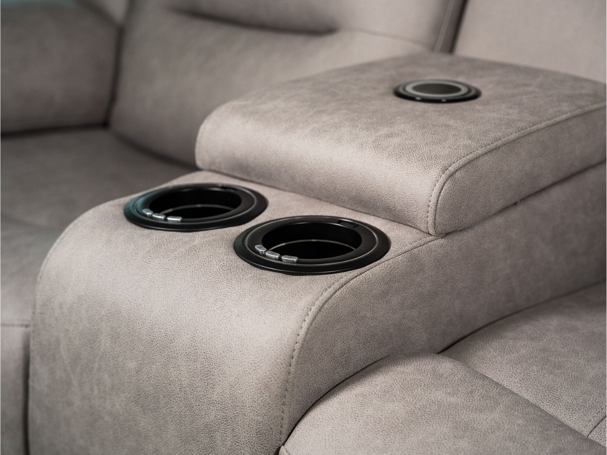 Saxon 2 Seater Electric Recliner Sofa Light Grey Suede