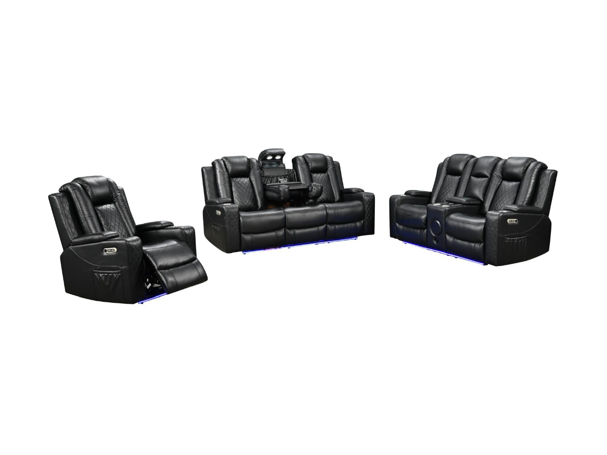Sianna Electric Recliner 3+2+1 Sofa Set Black Aire Leather