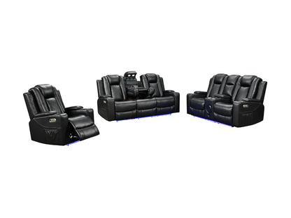 Sianna Electric Recliner 3+2+1 Sofa Set Black Aire Leather