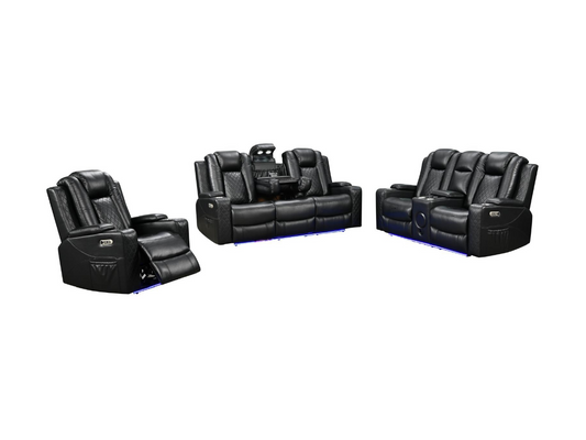 Sianna Electric Recliner 3+2+1 Sofa Set Black Aire Leather
