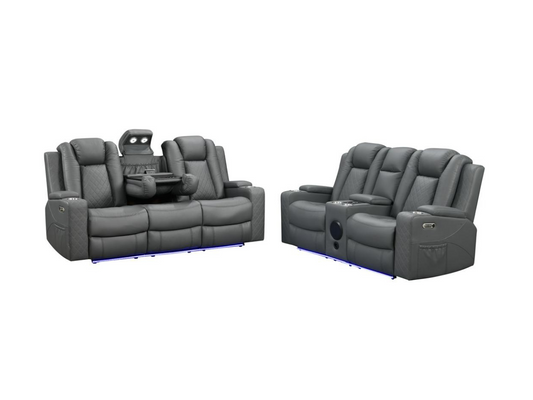 Sianna Electric Recliner 3+2  Sofa Set Grey Aire Leather