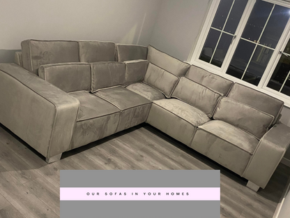 Sloane Luxury Large Double Corner Sofa Plush Velvet Silver
