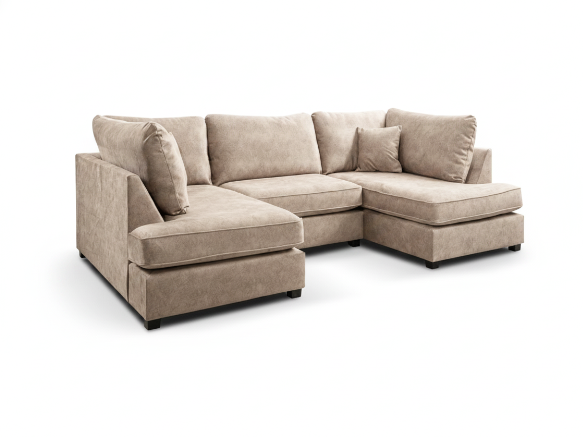 Soho Cream Small U Shaped Sofa in Dapple Fabric