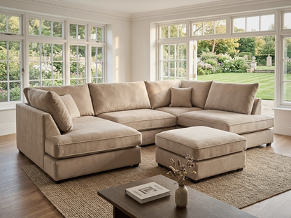 Soho Cream Small U Shaped Sofa in Dapple Fabric