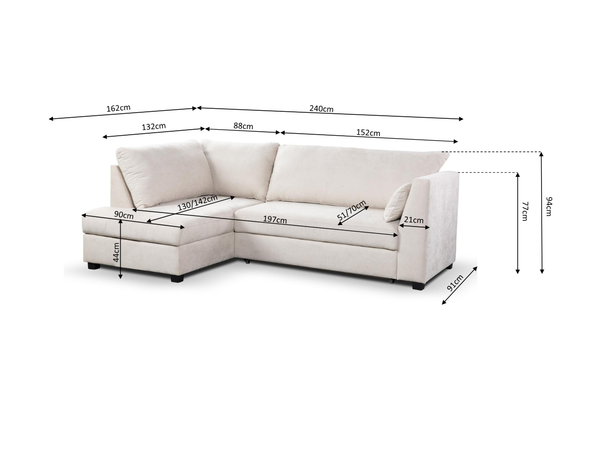 Sophia Corner Sofa Bed with Storage Left Facing
