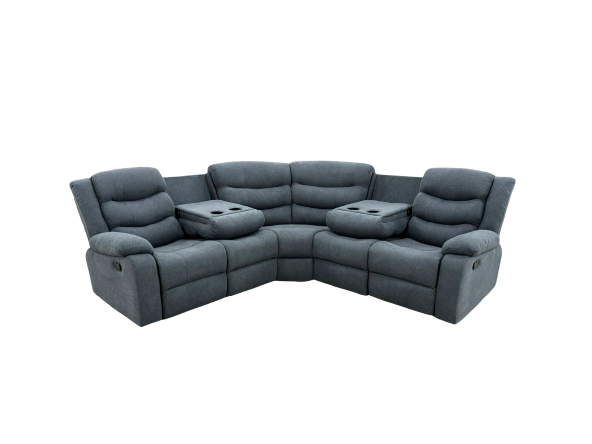 Classic Corner Recliner Sofa Manual Grey Fabric