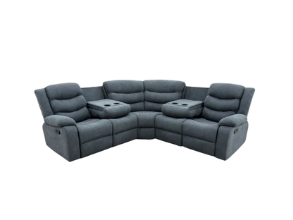 Classic Corner Recliner Sofa Manual Grey Fabric