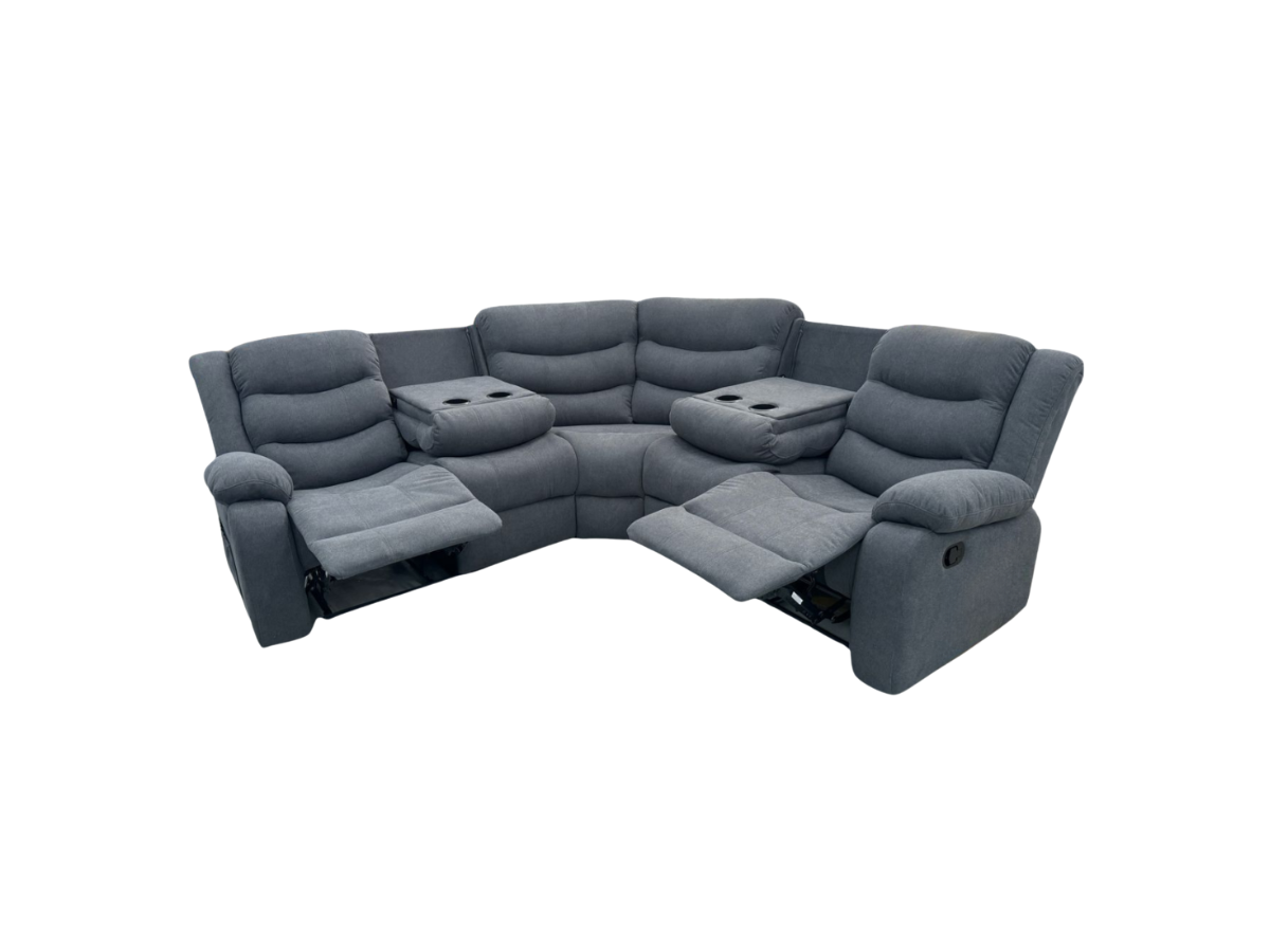 Classic Corner Recliner Sofa Manual Grey Fabric