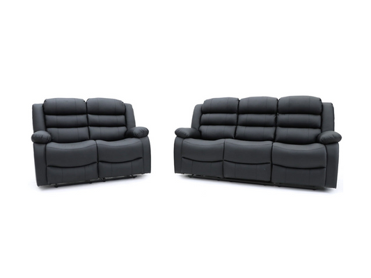 Sorrentino 3+2 Recliner Sofa Set Black Aire Leather