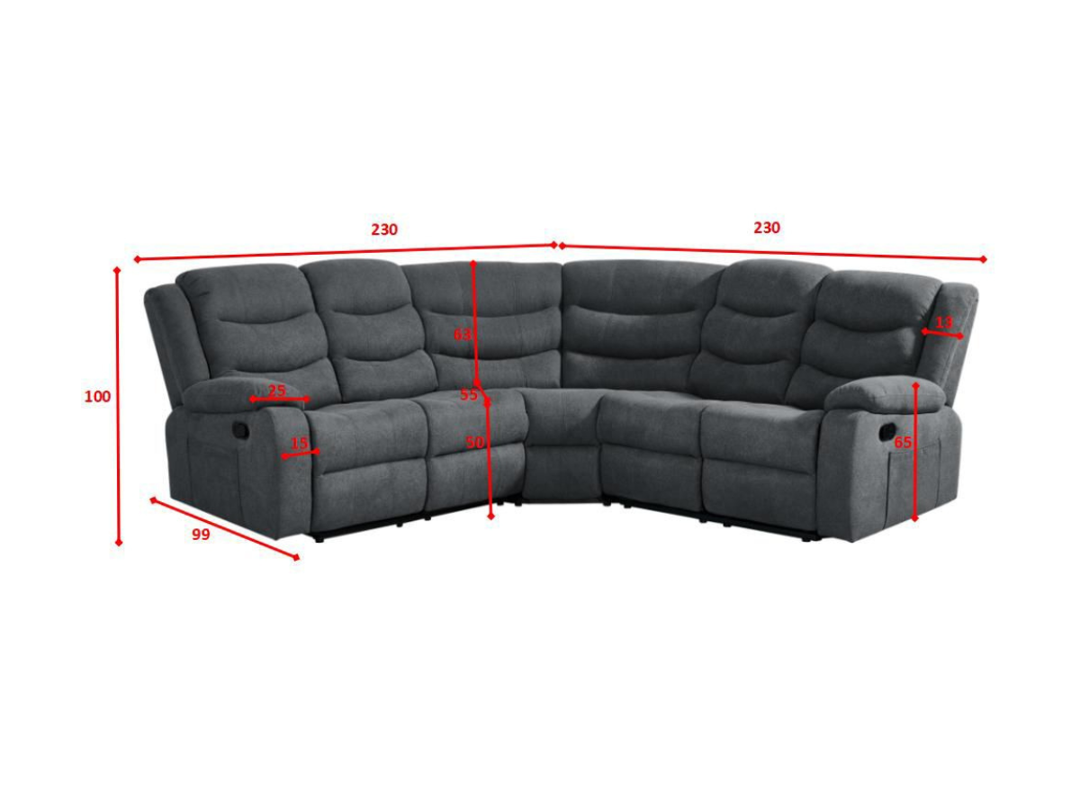 Sorrentino Corner Recliner Sofa in Grey Fabric