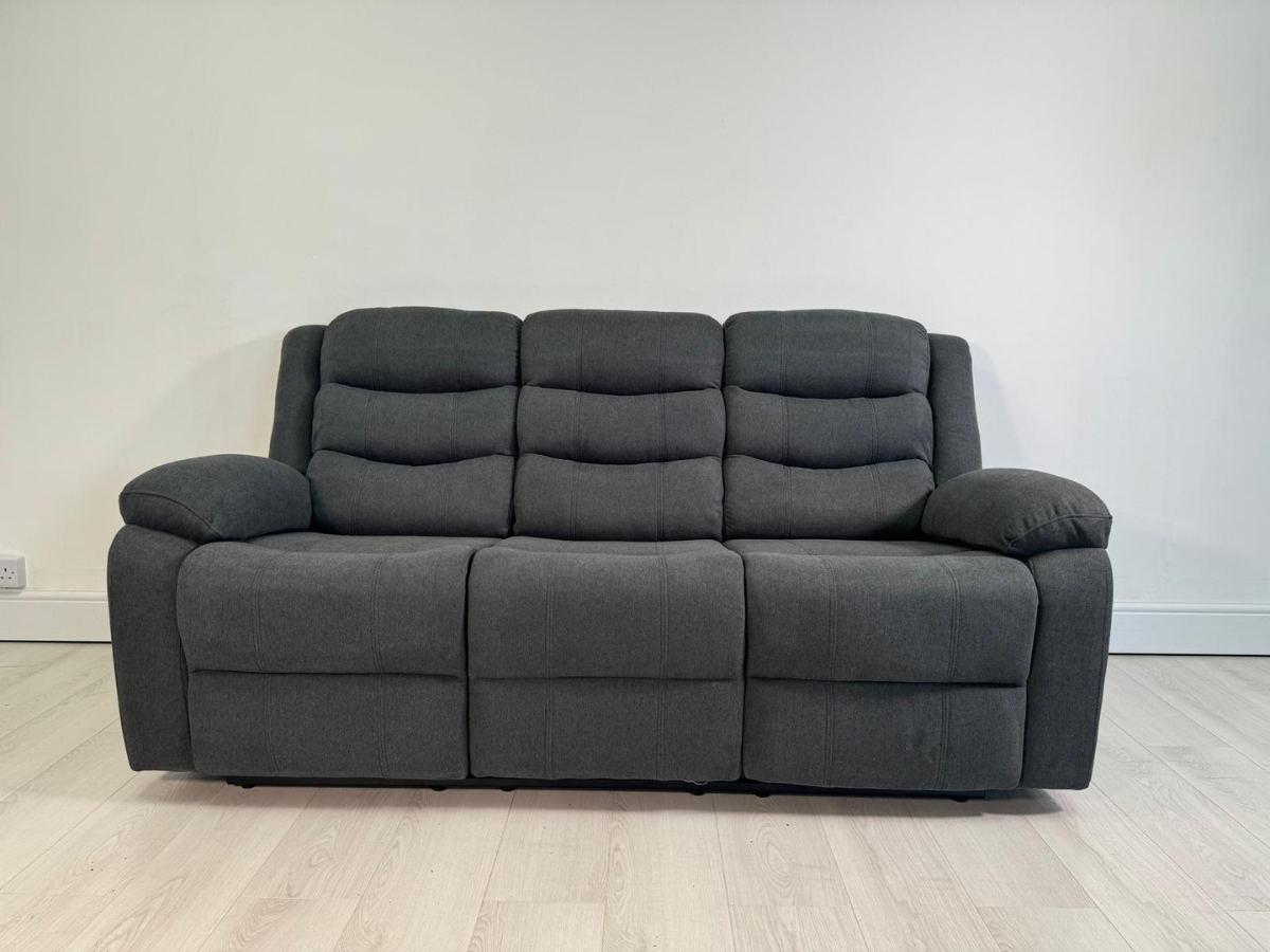 Classic 3 Seater Recliner Sofa Manual Grey Fabric