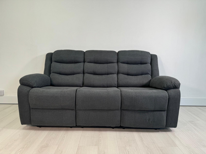 Classic 3 Seater Recliner Sofa Manual Grey Fabric