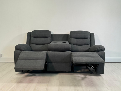 Classic 3 Seater Recliner Sofa Manual Grey Fabric