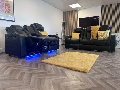 Tech 8 Smart 3+2 Electric Recliner Sofa Set Black Aire Leather