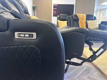 Tech 8 Smart 3+2 Electric Recliner Sofa Set Black Aire Leather