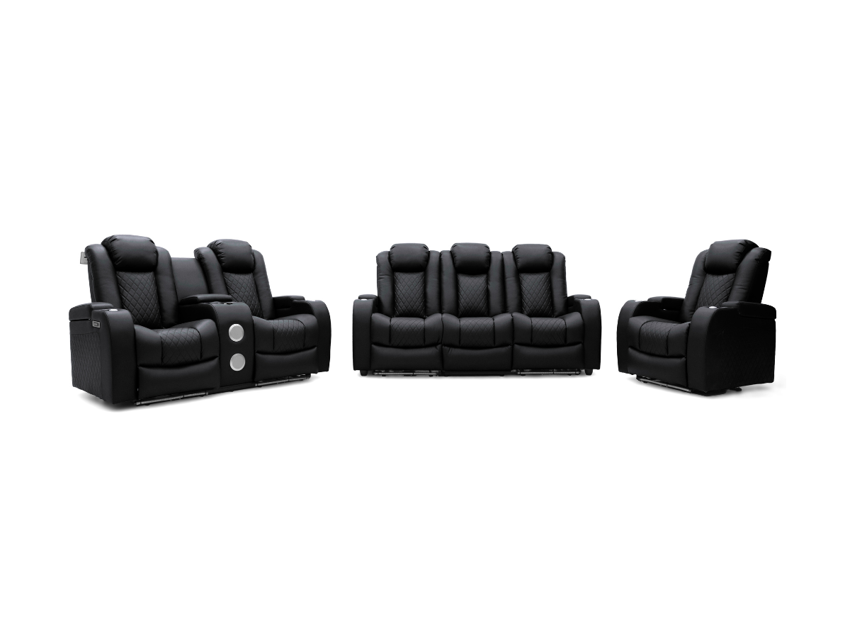 Tech 8 Smart 3+2+1 Electric Recliner Sofa Set Black Aire Leather