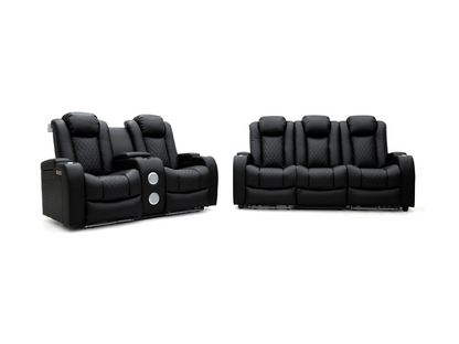 Tech 8 Smart 3+2 Electric Recliner Sofa Set Black Aire Leather