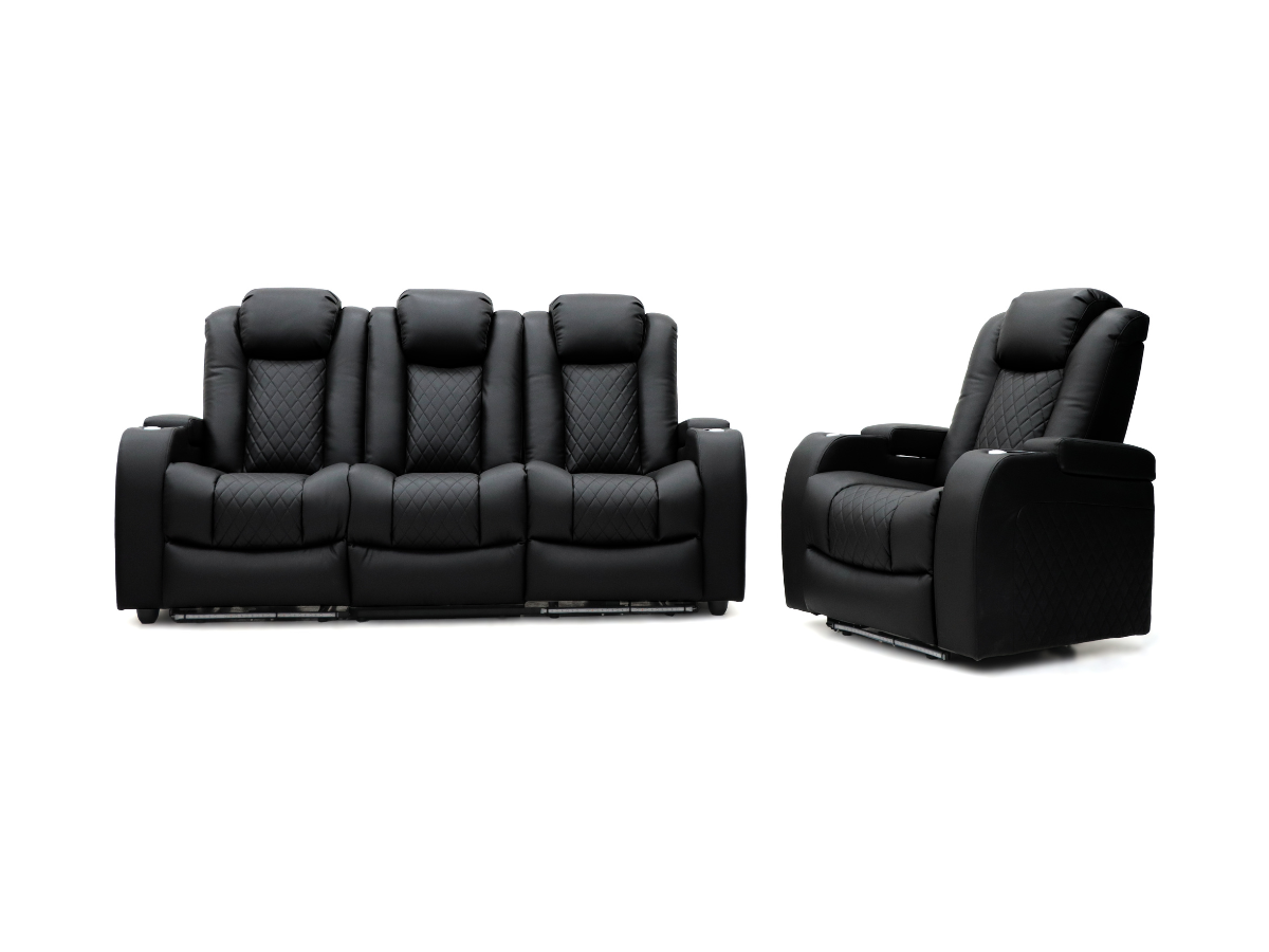 Tech 8 Smart 3+2+1 Electric Recliner Sofa Set Black Aire Leather