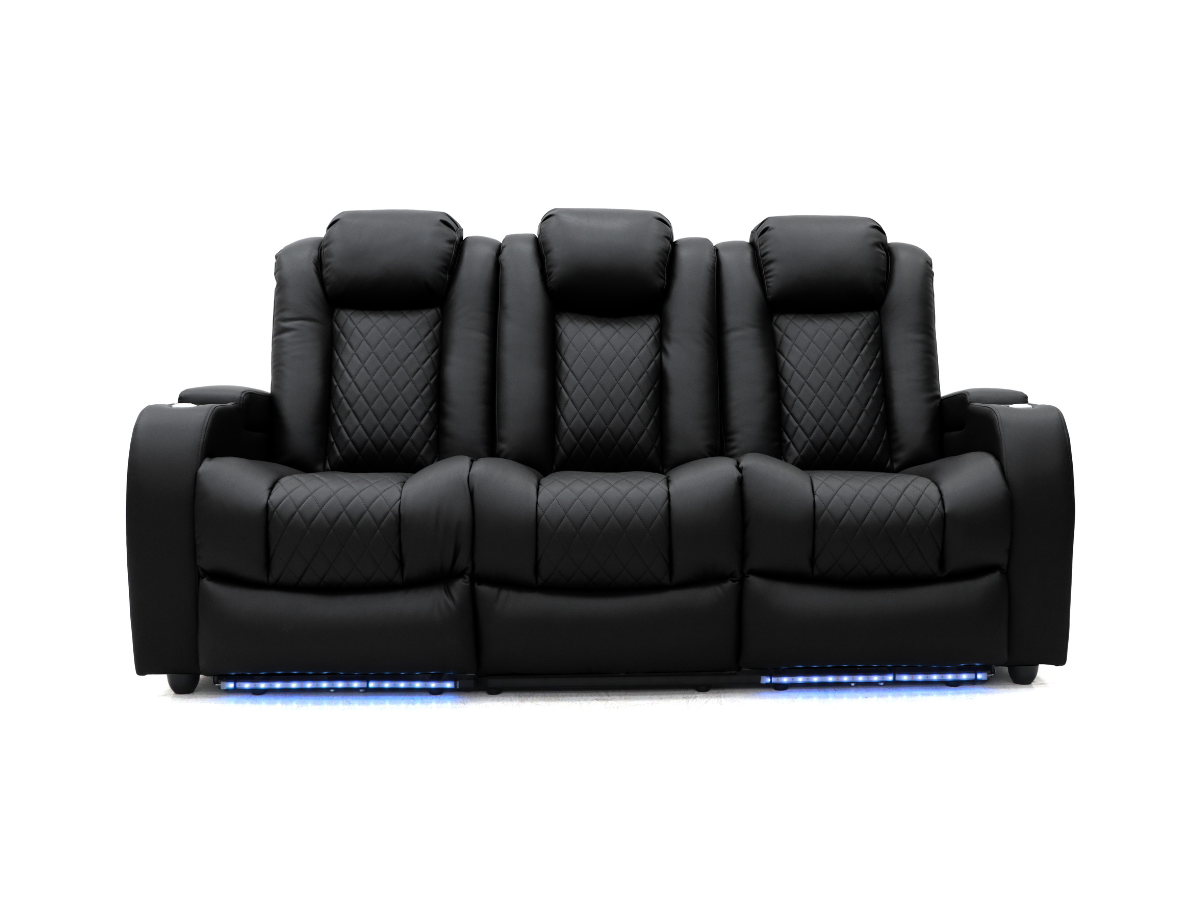 Tech 8 Smart 3 Seater Electric Recliner Sofa Black Aire Leather
