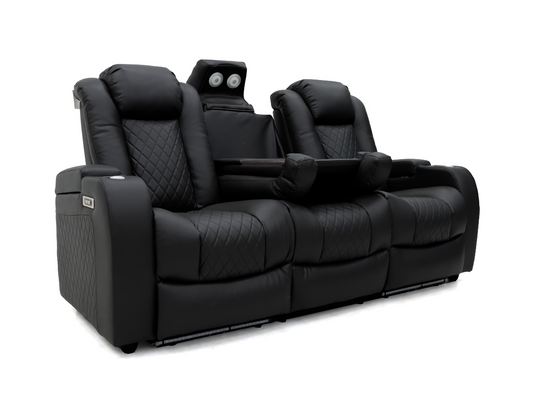 Tech 8 Smart 3 Seater Electric Recliner Sofa Black Aire Leather