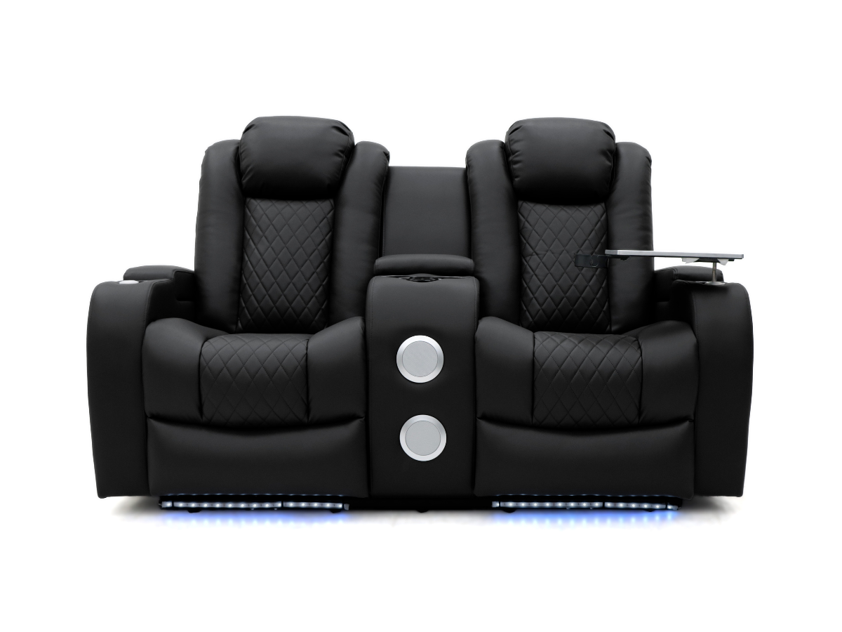 Tech 8 Smart 3+2+1 Electric Recliner Sofa Set Black Aire Leather