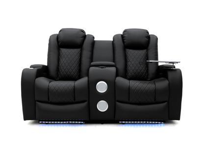 Tech 8 Smart 3+2+1 Electric Recliner Sofa Set Black Aire Leather