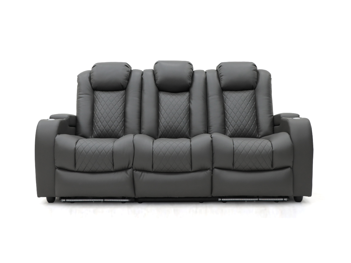 Tech 8 Smart 3+2 Electric Recliner Sofa Set Grey Aire Leather