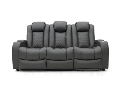 Tech 8 Smart 3 Seater Electric Recliner Sofa Grey Aire Leather