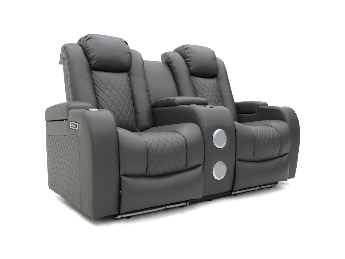 Tech 8 Smart Grey 2 Seater Electric Recliner Sofa Aire Leather