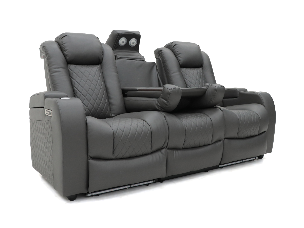 Tech 8 Smart 3+2 Electric Recliner Sofa Set Grey Aire Leather