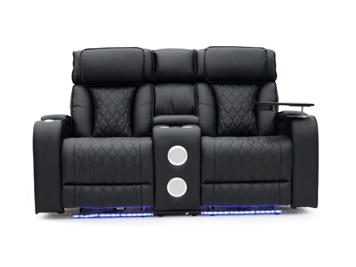 Tech 11 Smart 3+2 Electric Recliner Sofa Set Black Aire Leather