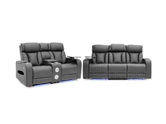 Tech 11 Smart Grey Electric Recliner Sofa Set 3+2 Aire Leather