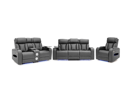 Tech 11 Smart Grey Electric Recliner Sofa Set 3+2+1 Aire Leather
