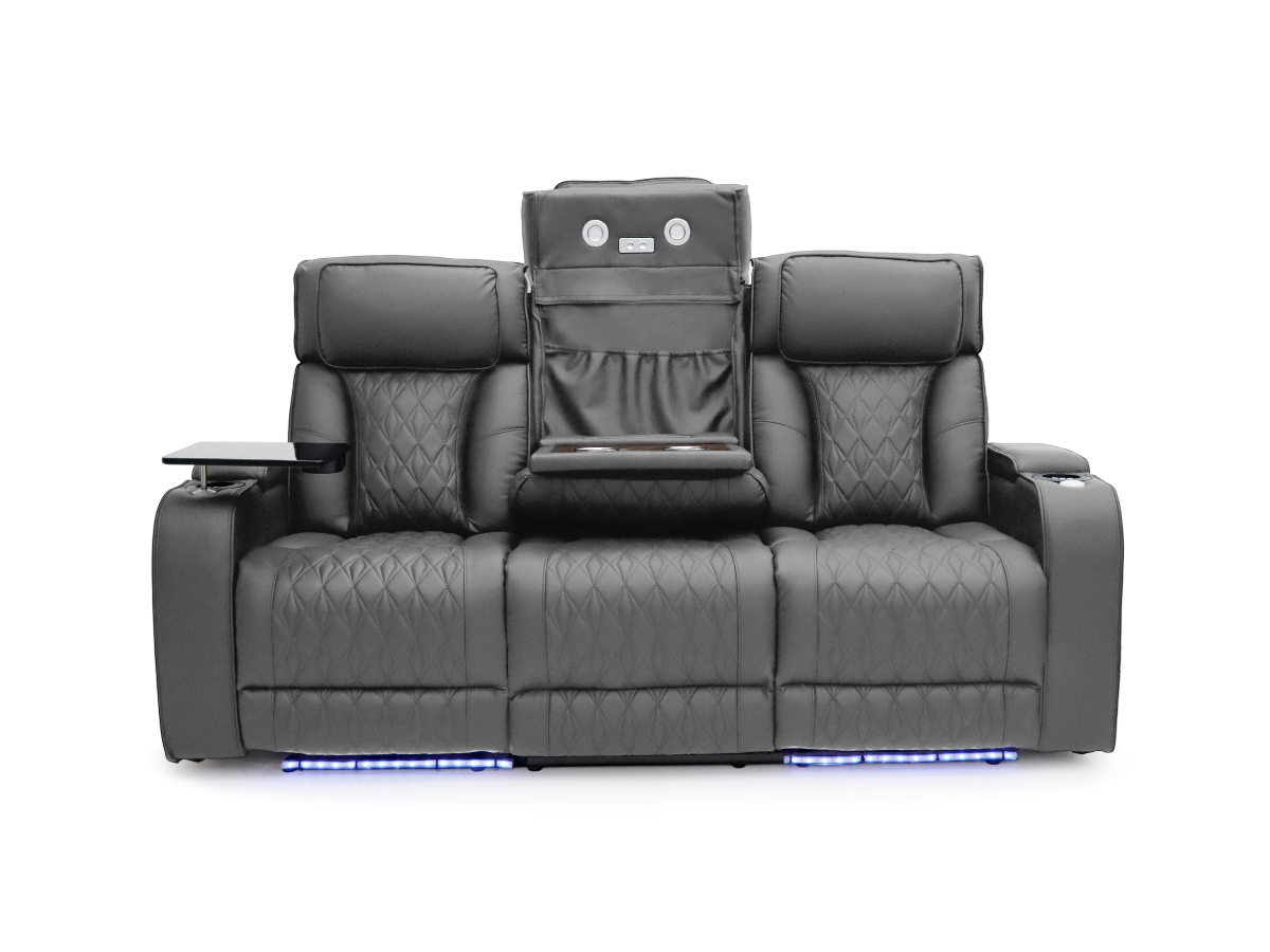 Tech 11 Smart Grey 3 Seater Electric Recliner Sofa Aire Leather