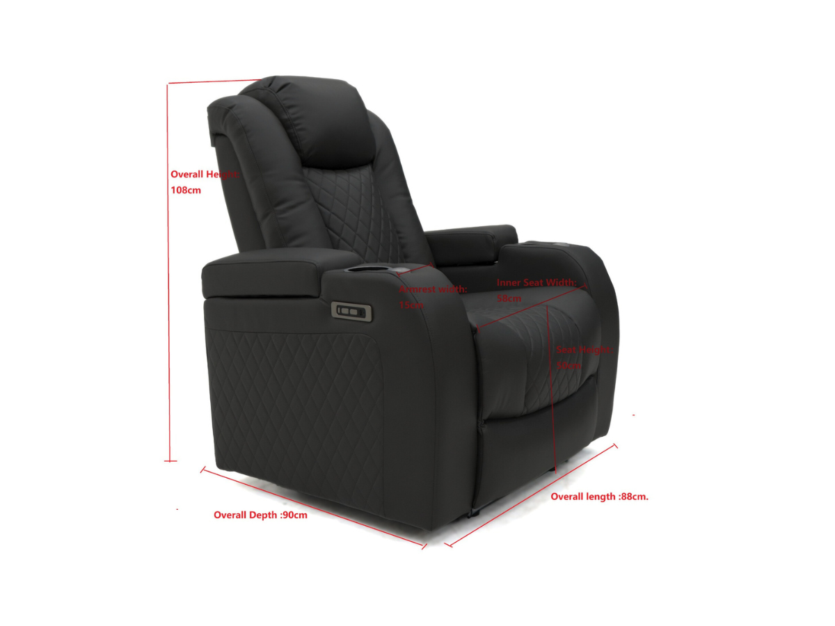 Tech 8 Smart 3+2+1 Electric Recliner Sofa Set Black Aire Leather