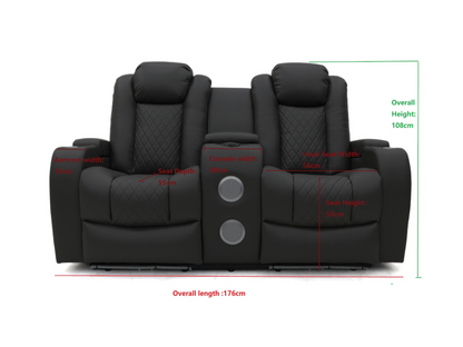 Tech 8 Smart 3+2 Electric Recliner Sofa Set Black Aire Leather