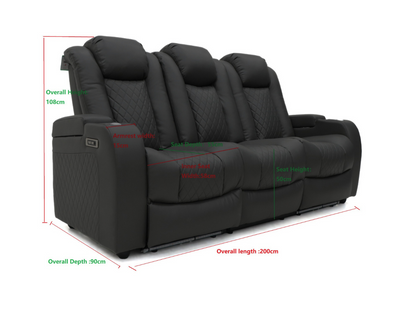 Tech 8 Smart 3+2 Electric Recliner Sofa Set Black Aire Leather