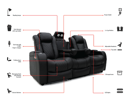 Tech 8 Smart 3+2 Electric Recliner Sofa Set Black Aire Leather