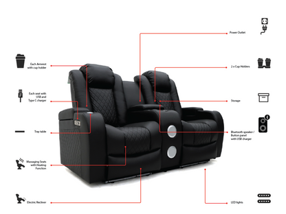 Tech 8 Smart 3+2 Electric Recliner Sofa Set Grey Aire Leather