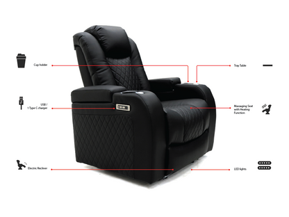 Tech 8 Smart 3+2+1 Electric Recliner Sofa Set Black Aire Leather