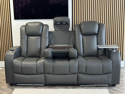 Tech 8 Smart 3 Seater Electric Recliner Sofa Grey Aire Leather