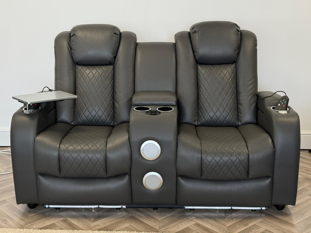 Tech 8 Smart Grey 2 Seater Electric Recliner Sofa Aire Leather