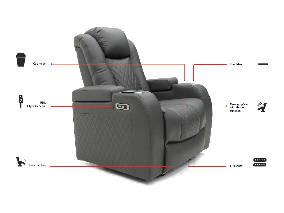 Tech 8 Smart 3+2+1 Electric Recliner Sofa Set Grey Aire Leather