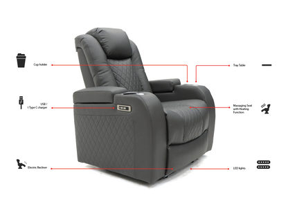 Tech 8 Smart 3+2+1 Electric Recliner Sofa Set Grey Aire Leather